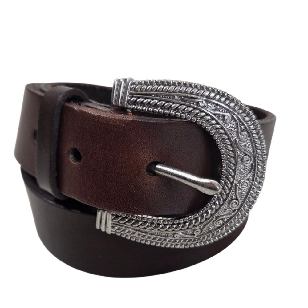 Lauren Ralph Lauren Womens Brown Leather Western Belt SZ M Silver Buckle Cowgirl